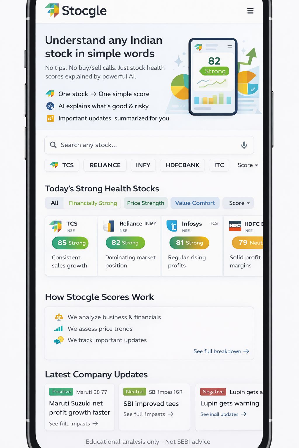 Stocgle app - stock health score